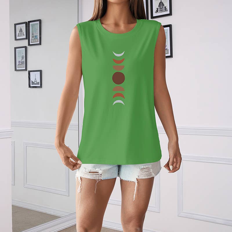 CREWNECK LOOSE MOON PRINT SLEEVELESS TOP