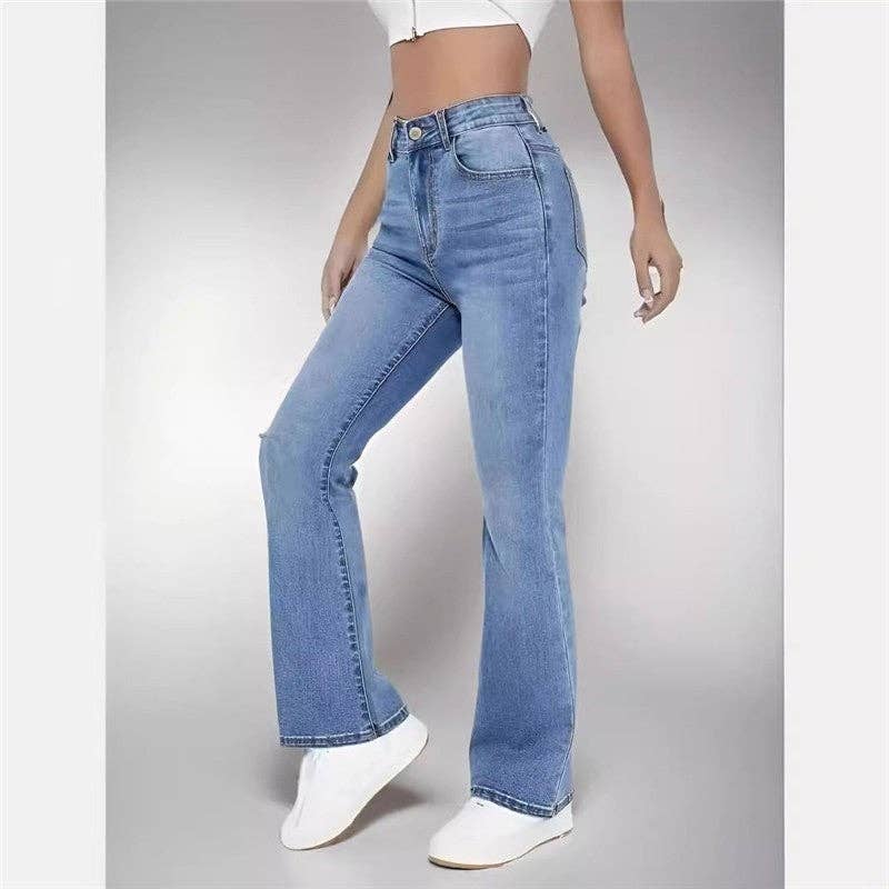 High Waisted | Slim Fit | Straight Leg | Light Blue Jeans