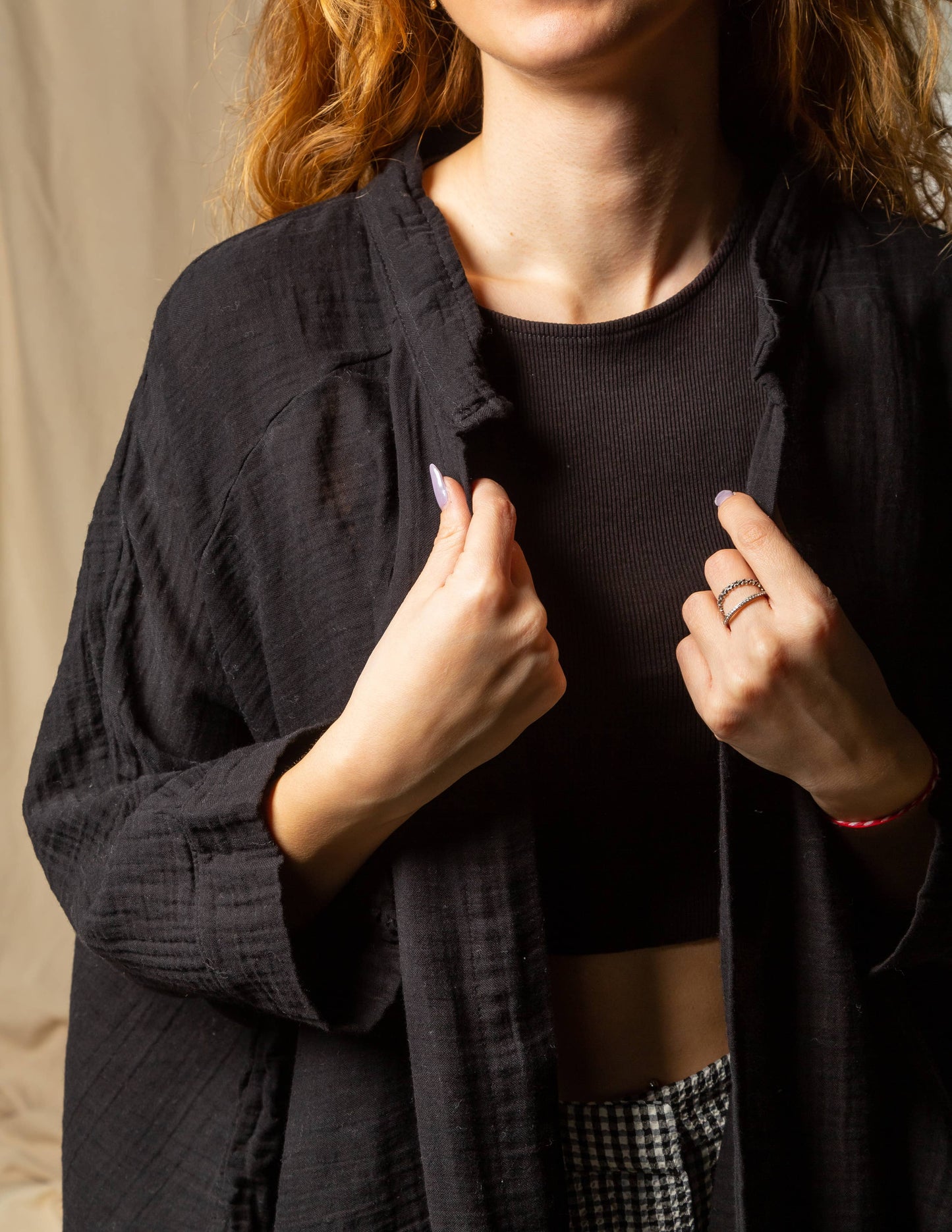 Double Layer Black Muslin Cardigan