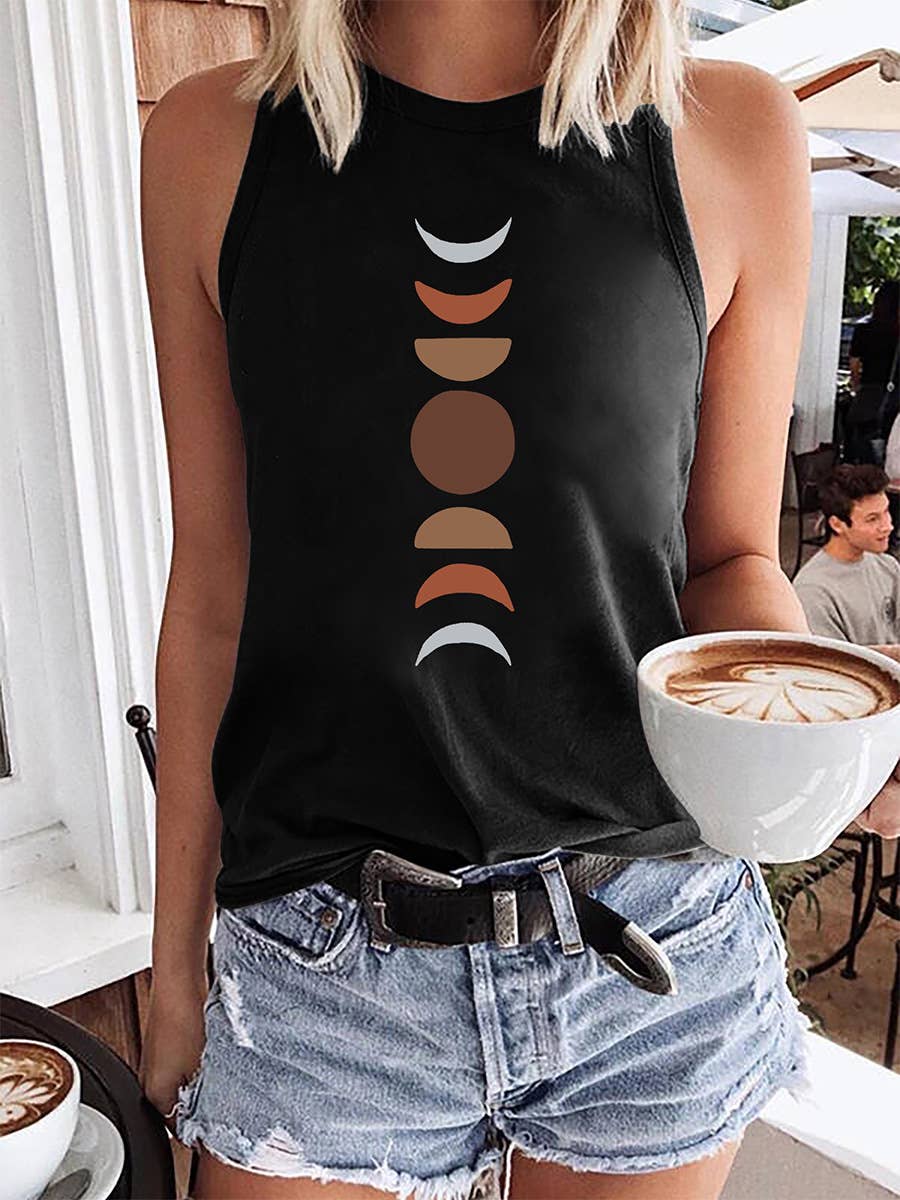 CREWNECK LOOSE MOON PRINT SLEEVELESS TOP