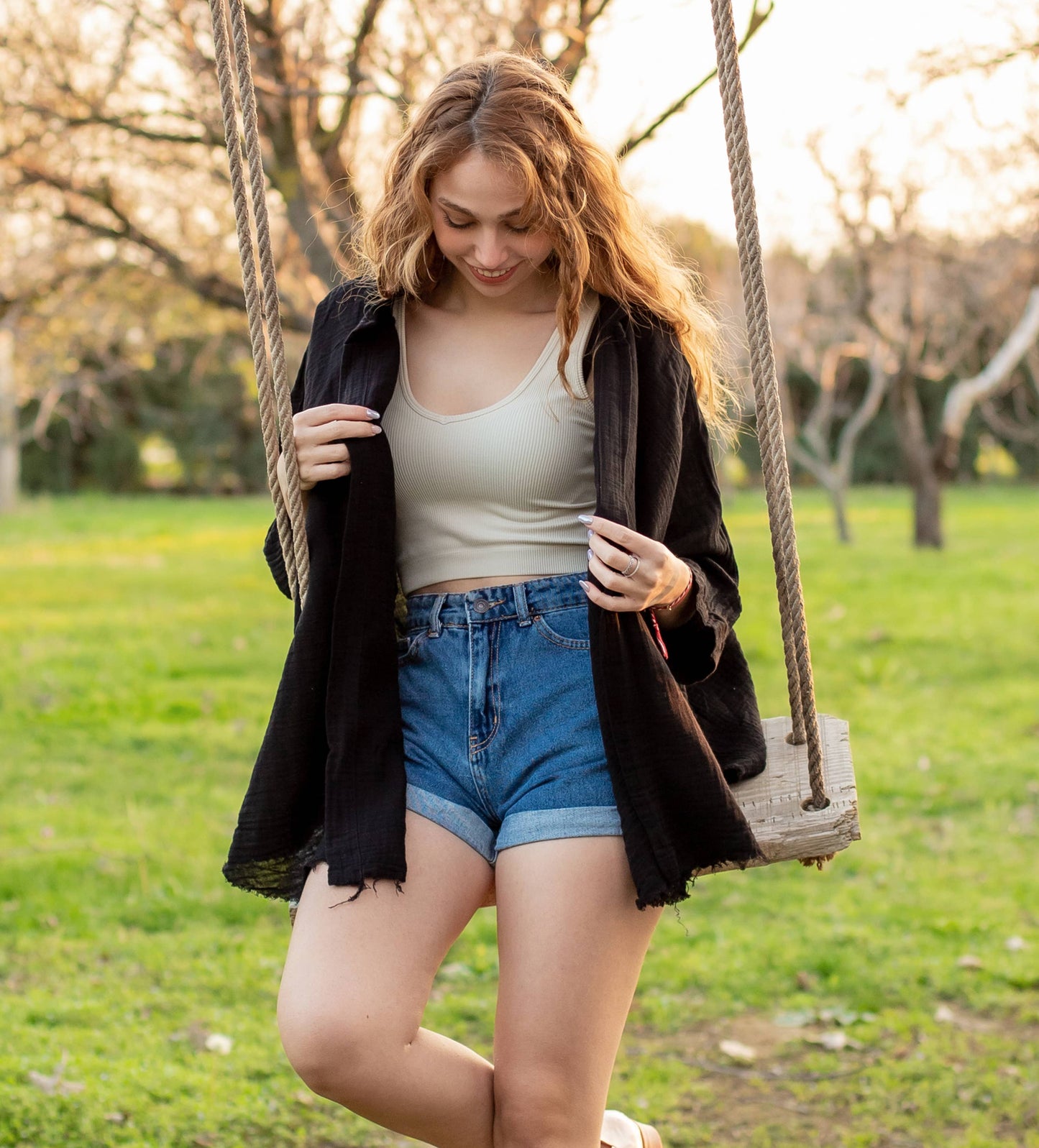 Double Layer Black Muslin Cardigan