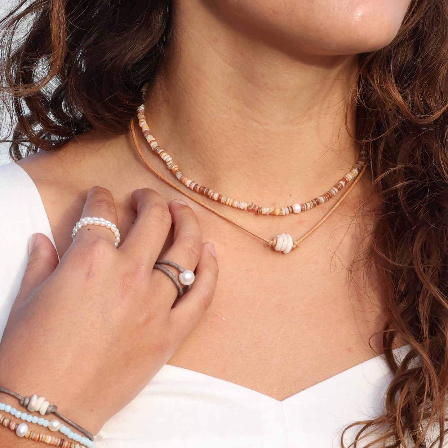 FRESHWATER PEARL AND LEATHER RING