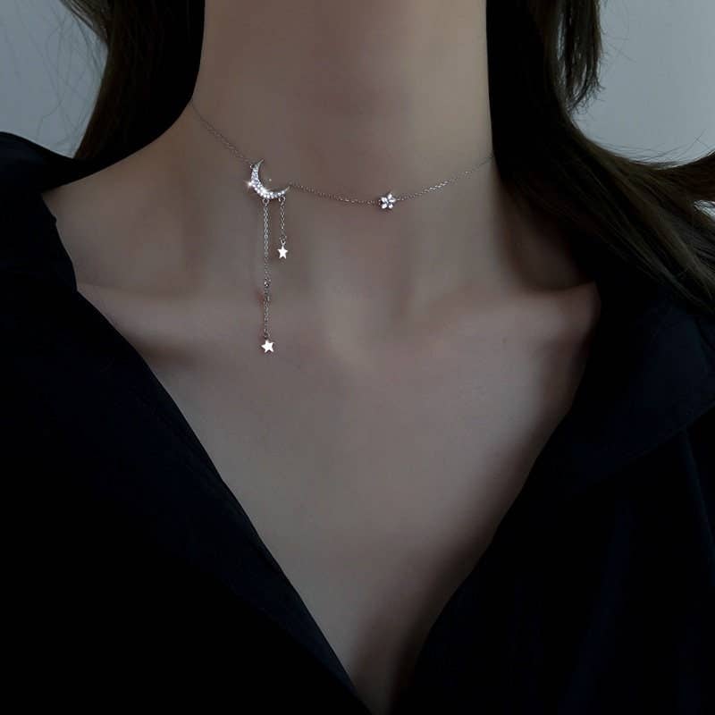 MOON STAR LAYERED TASSEL NECKLACE