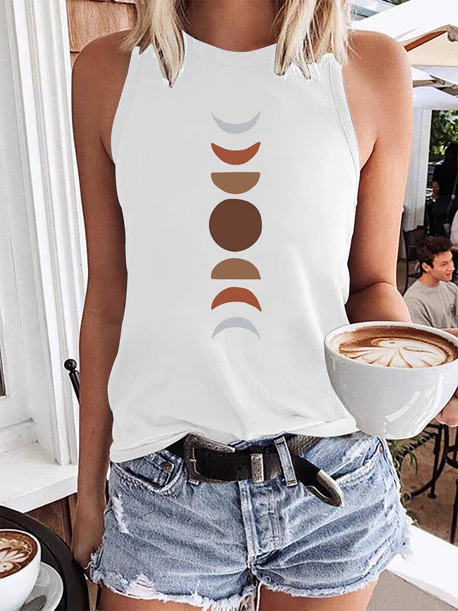 CREWNECK LOOSE MOON PRINT SLEEVELESS TOP