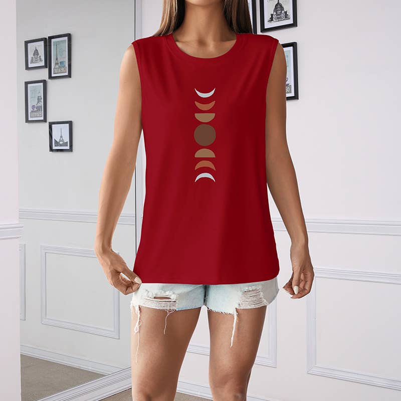 CREWNECK LOOSE MOON PRINT SLEEVELESS TOP