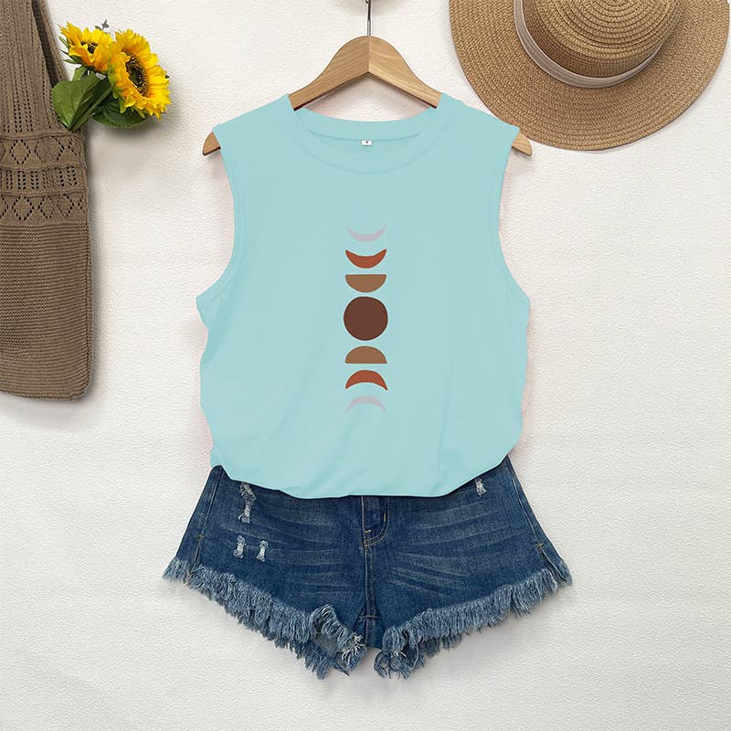 CREWNECK LOOSE MOON PRINT SLEEVELESS TOP