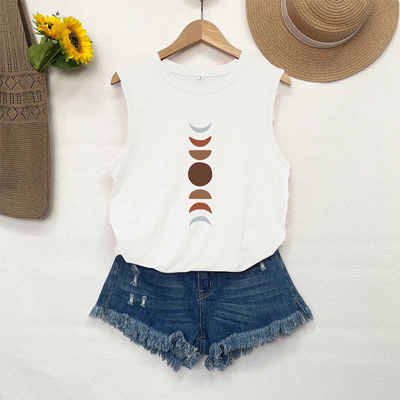 CREWNECK LOOSE MOON PRINT SLEEVELESS TOP