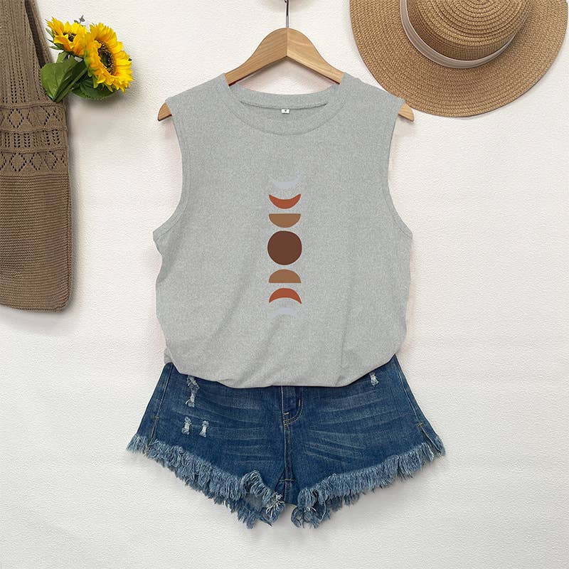 CREWNECK LOOSE MOON PRINT SLEEVELESS TOP