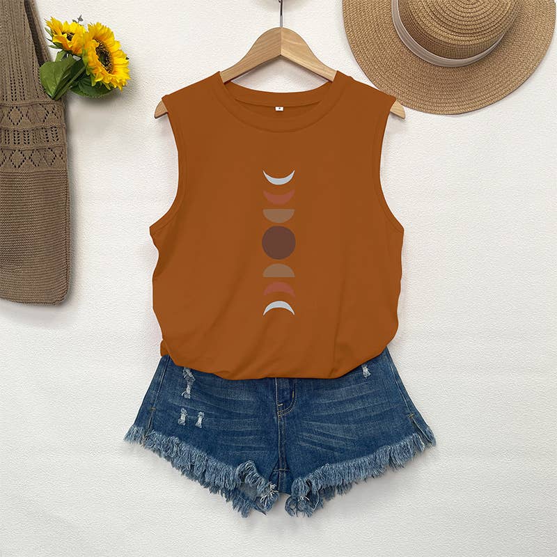 CREWNECK LOOSE MOON PRINT SLEEVELESS TOP
