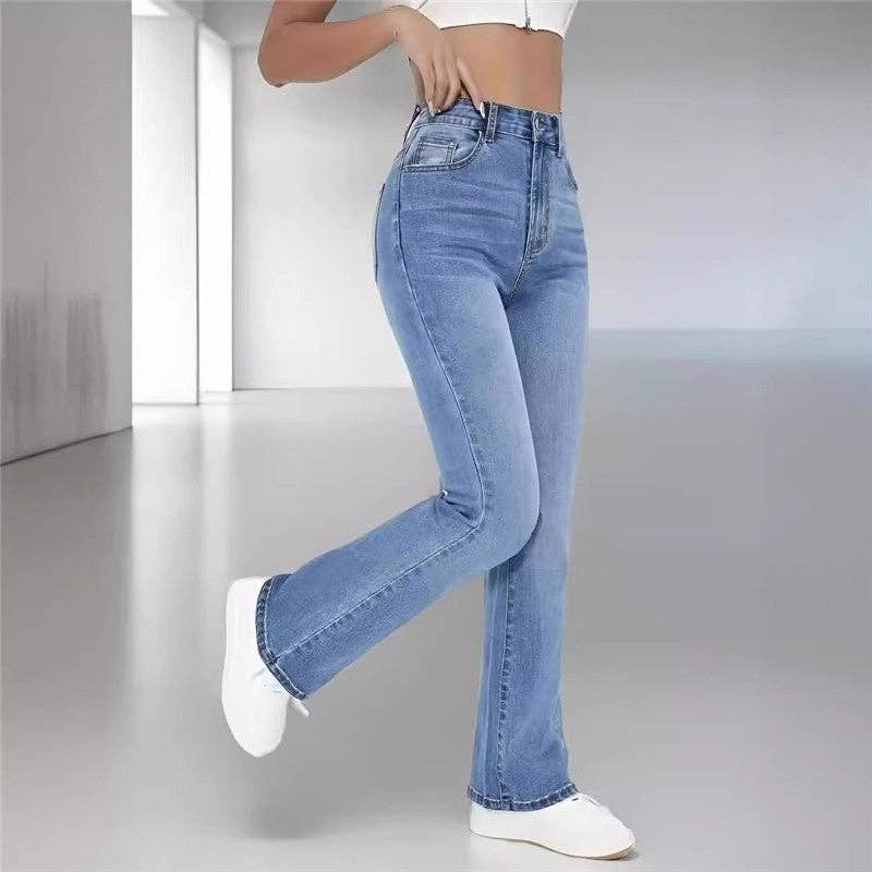 High Waisted | Slim Fit | Straight Leg | Light Blue Jeans