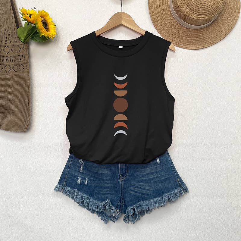 CREWNECK LOOSE MOON PRINT SLEEVELESS TOP