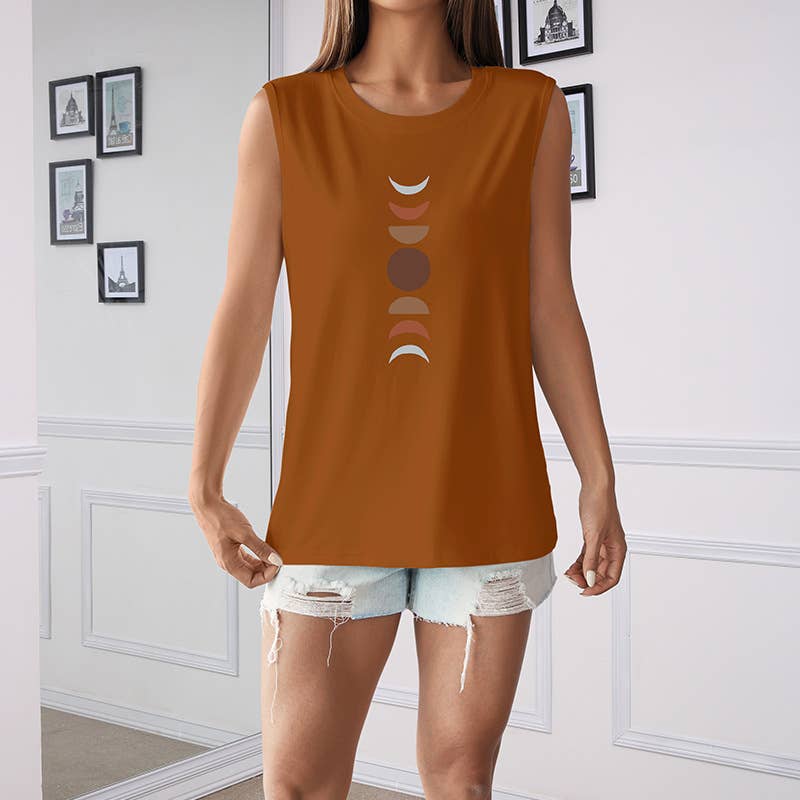 CREWNECK LOOSE MOON PRINT SLEEVELESS TOP