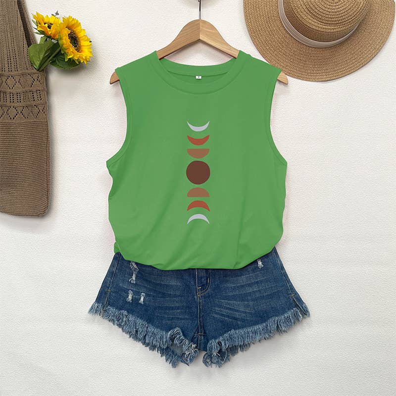 CREWNECK LOOSE MOON PRINT SLEEVELESS TOP