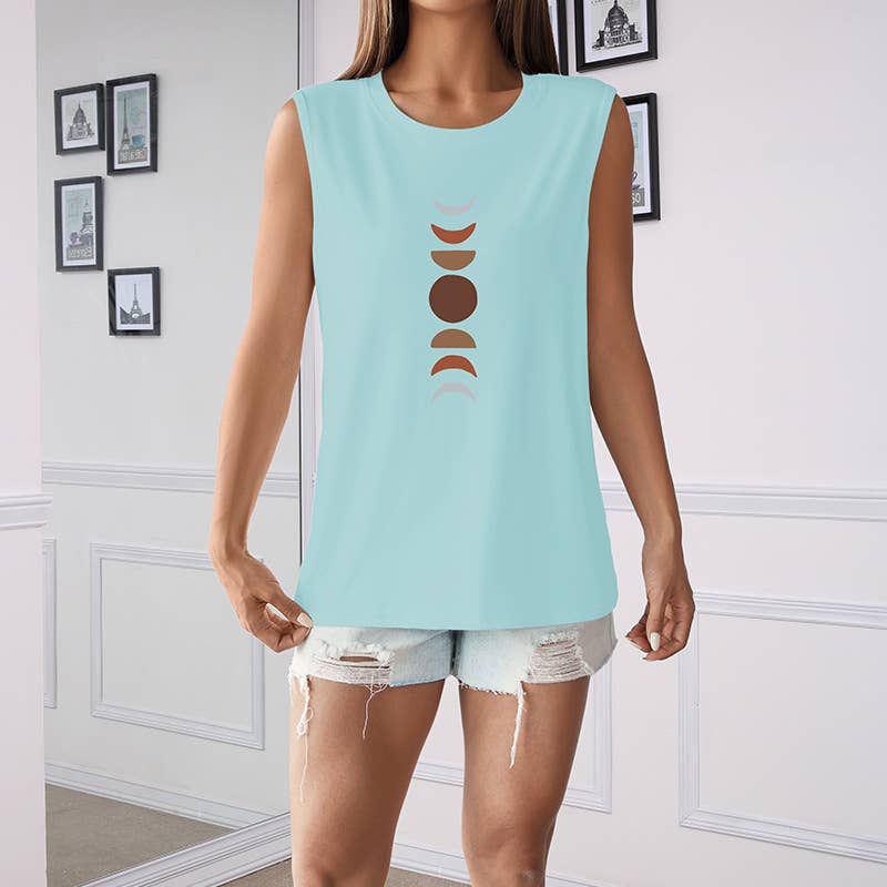 CREWNECK LOOSE MOON PRINT SLEEVELESS TOP