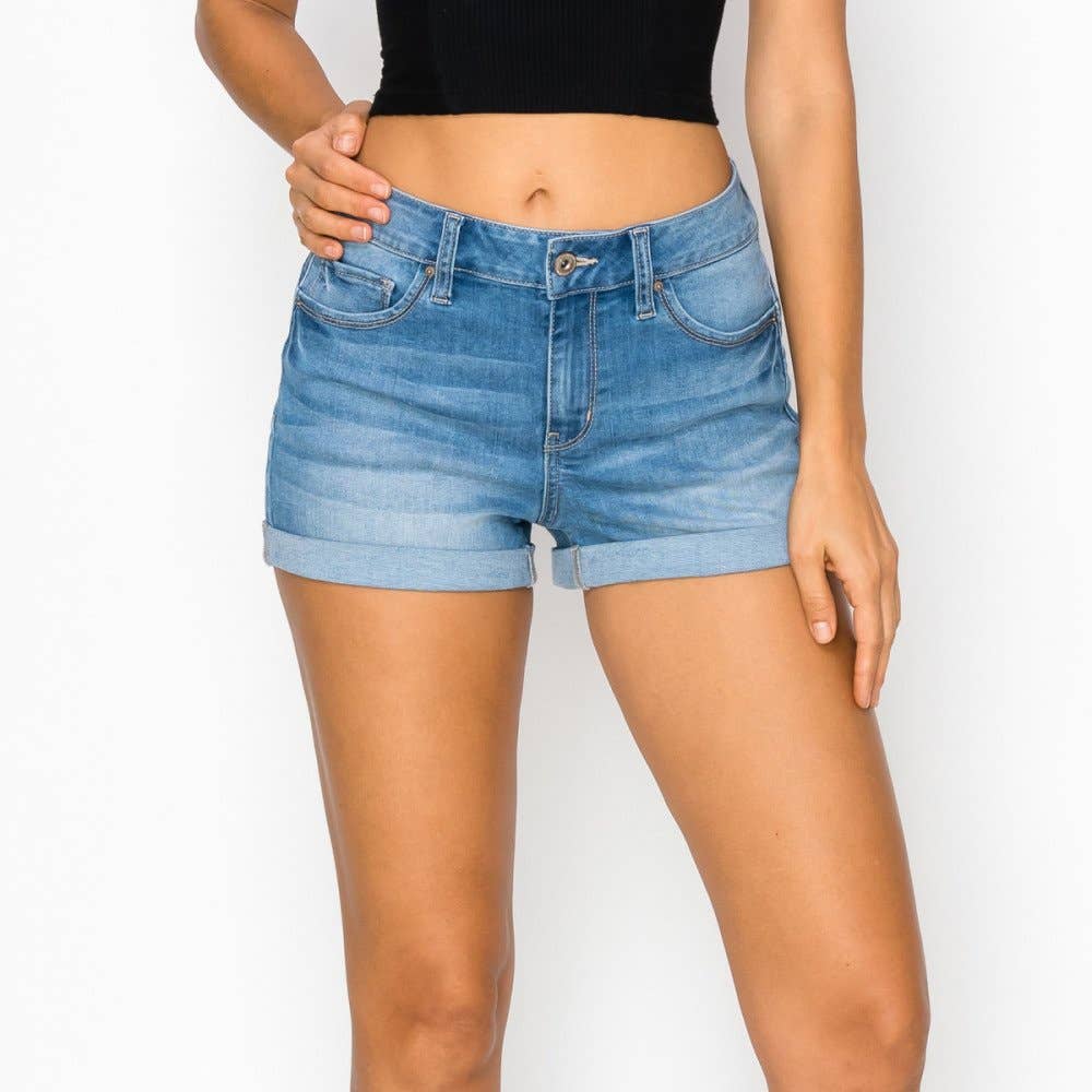 HIGH WAIST PUSH UP DENIM SHORTS IN REPREVE