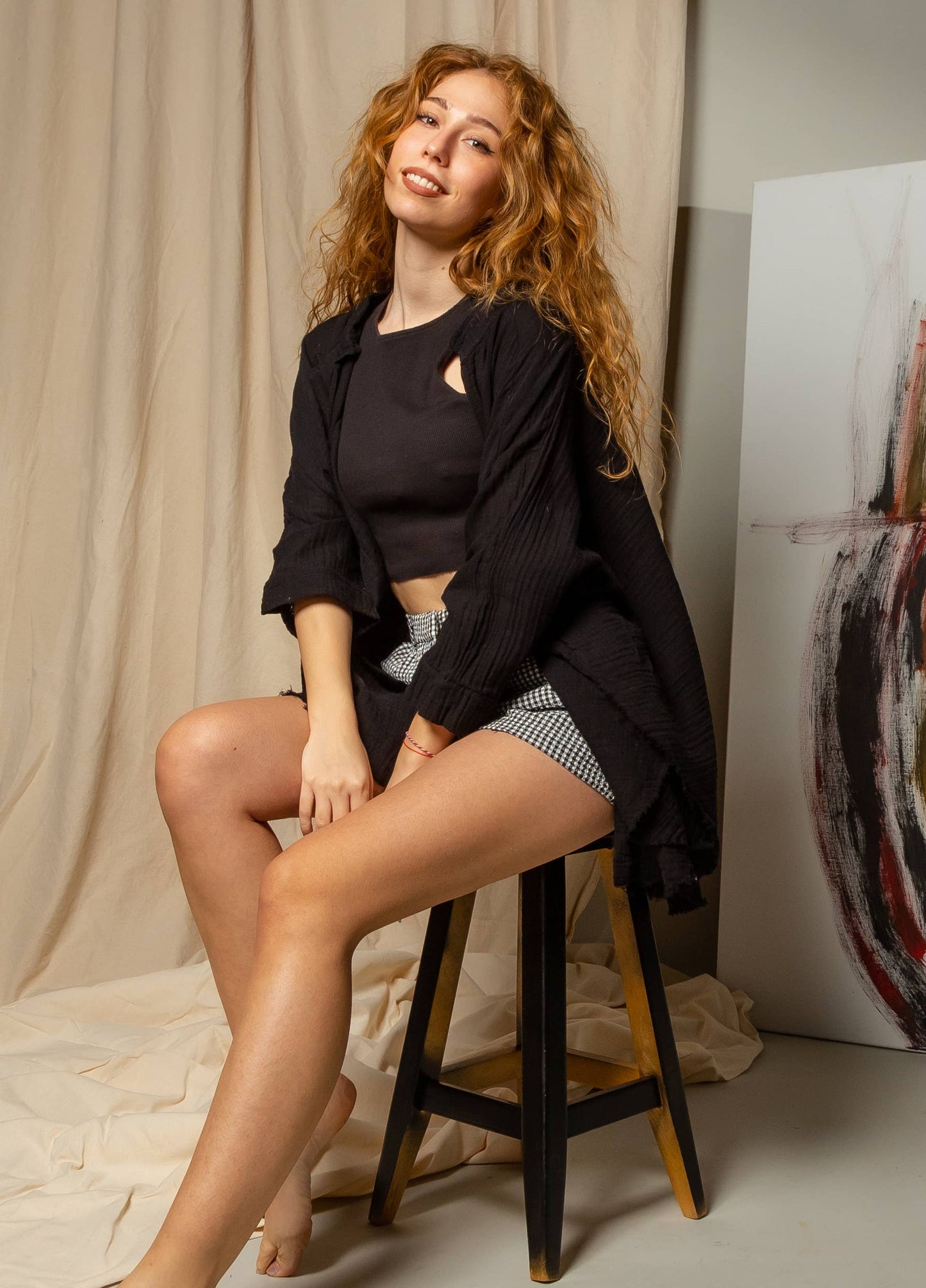 Double Layer Black Muslin Cardigan