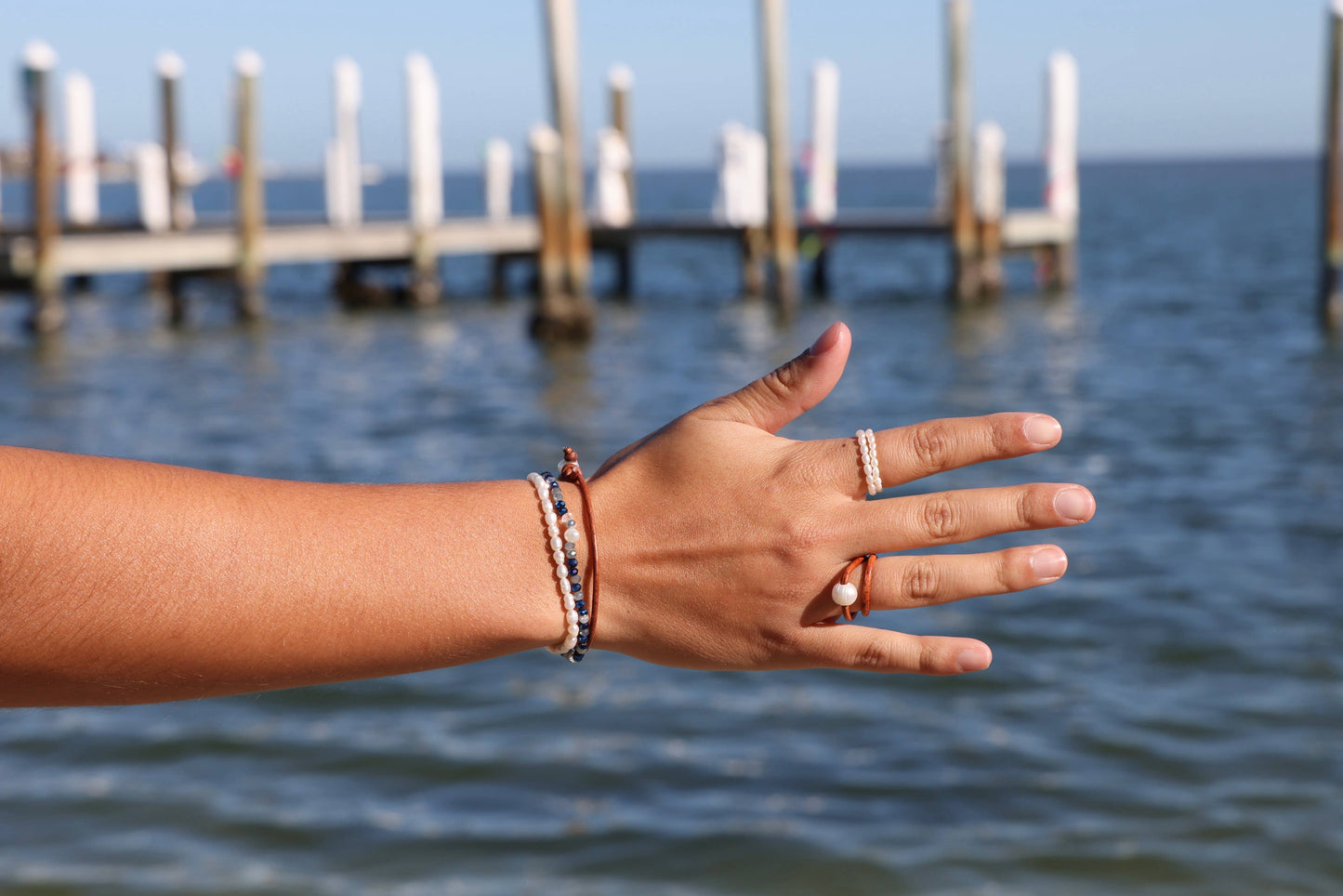 FRESHWATER PEARL AND LEATHER RING
