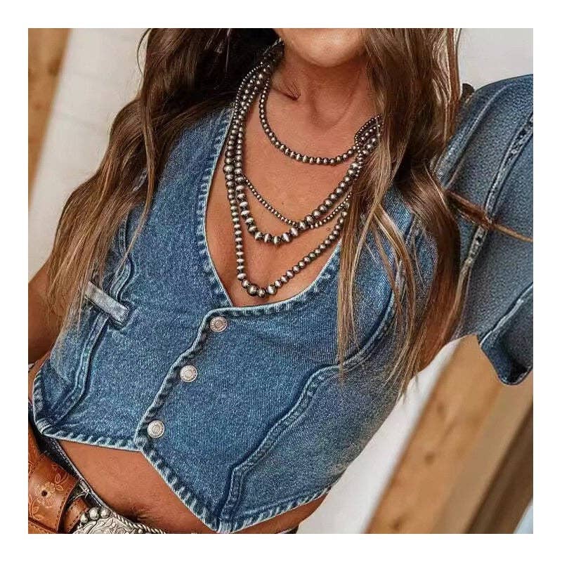 SLEEVELESS V-NECK DENIM VEST
