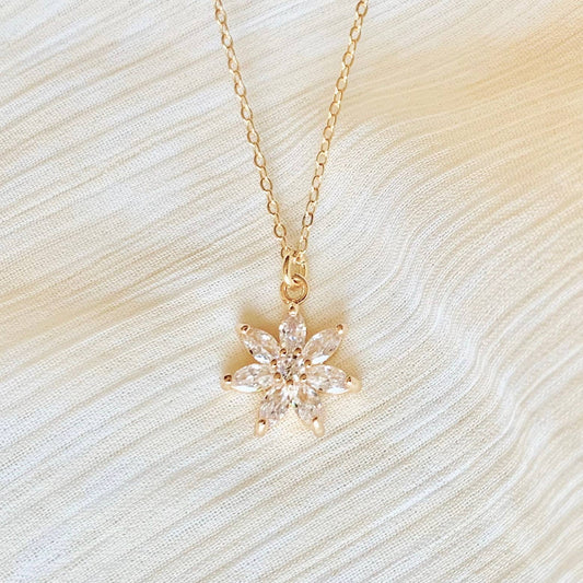 CRYSTAL FLOWER NECKLACE | GOLD