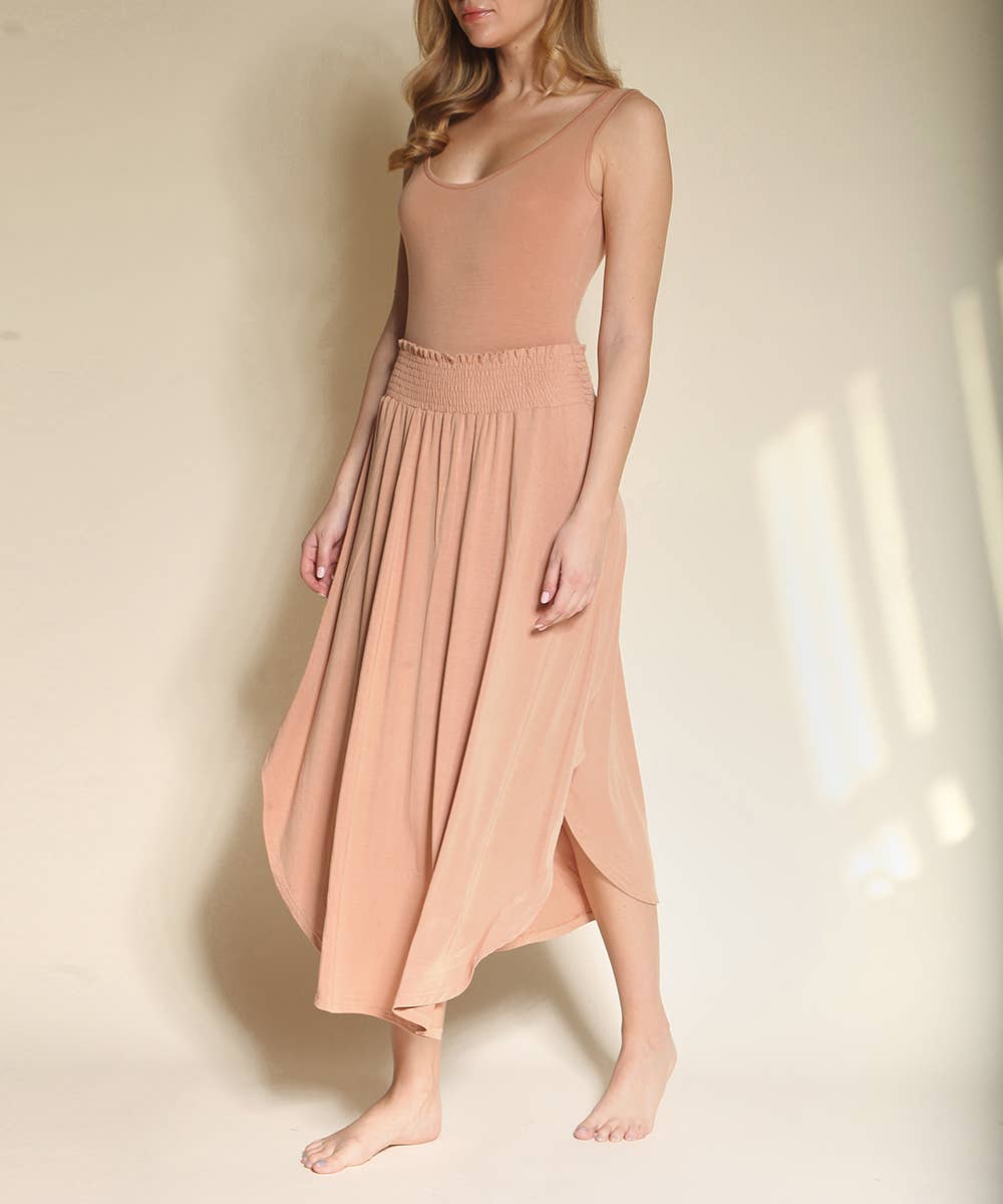 BAMBOO MAXI SKIRT WITH SMOCKED WAIST