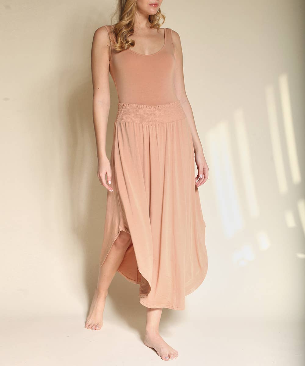 BAMBOO MAXI SKIRT WITH SMOCKED WAIST