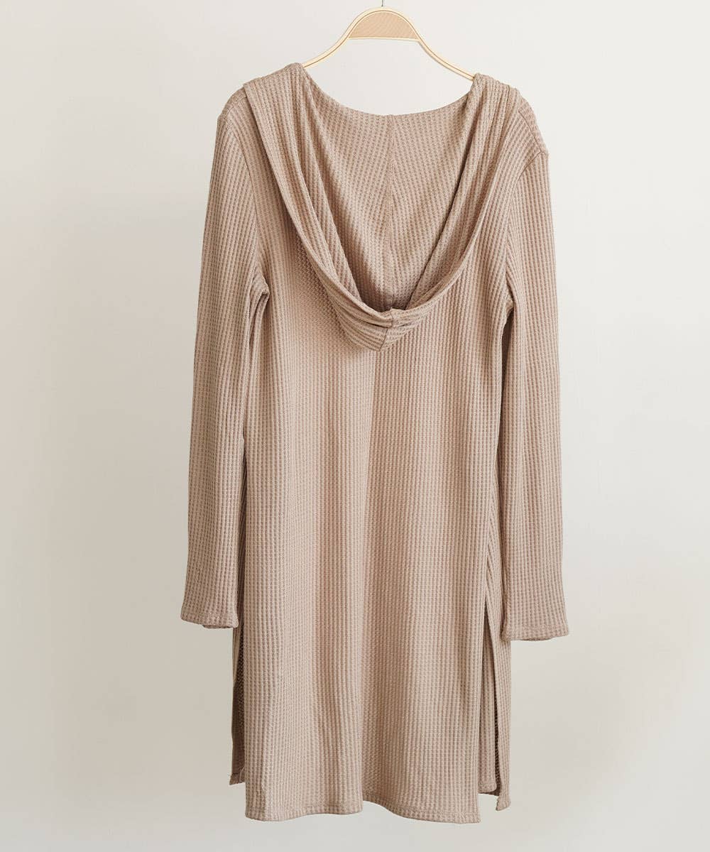 BAMBOO WAFFLE SLIM CARDIGAN WITH A HOODIE