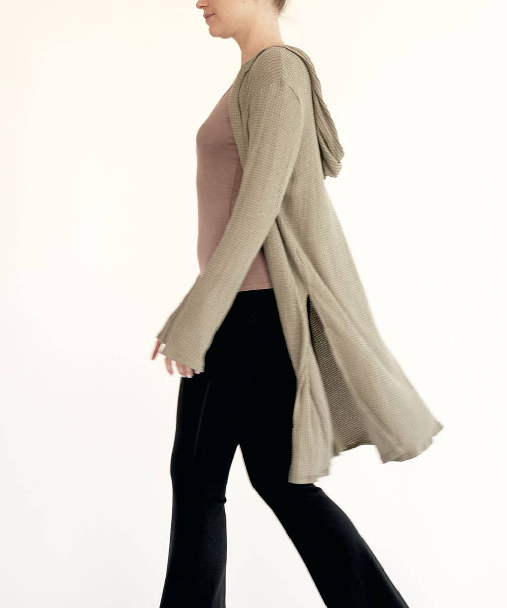 BAMBOO WAFFLE SLIM CARDIGAN WITH A HOODIE