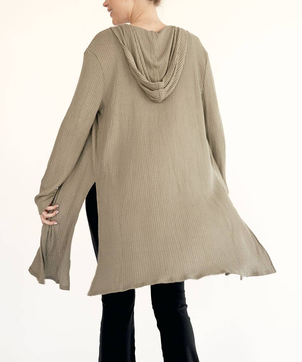BAMBOO WAFFLE SLIM CARDIGAN WITH A HOODIE