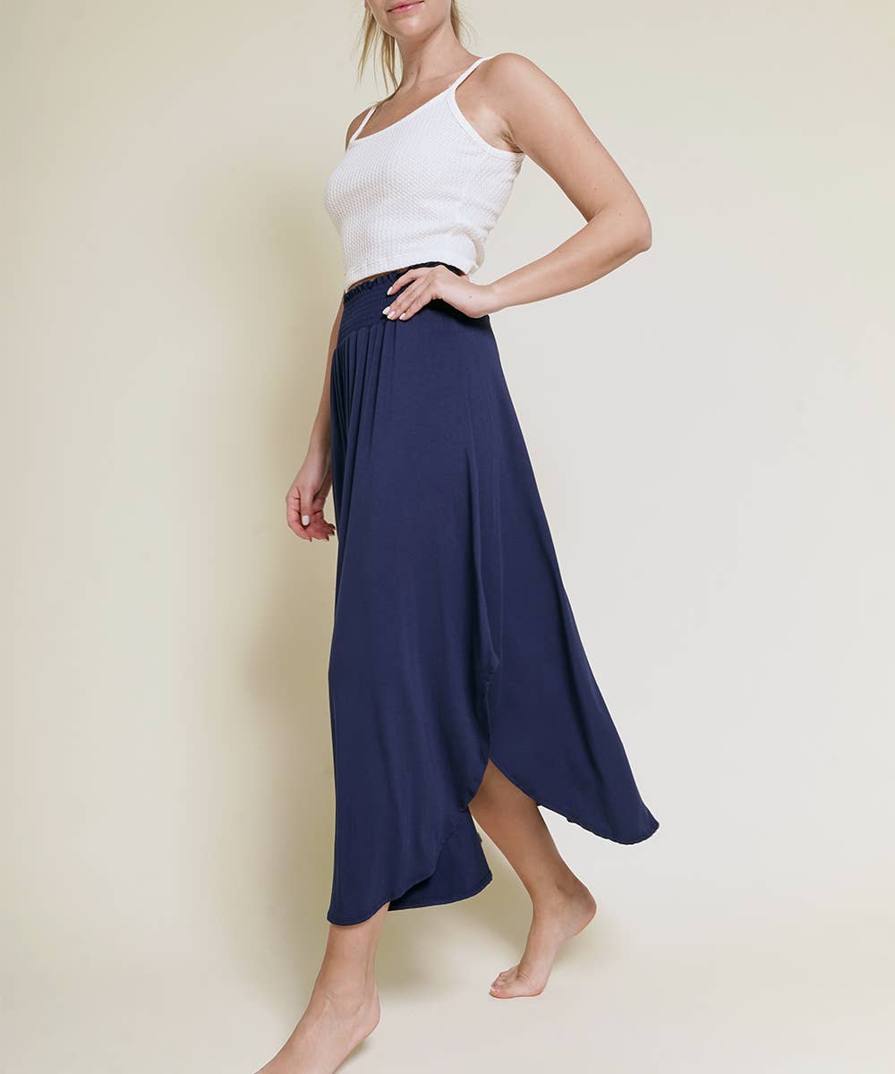 BAMBOO MAXI SKIRT WITH SMOCKED WAIST