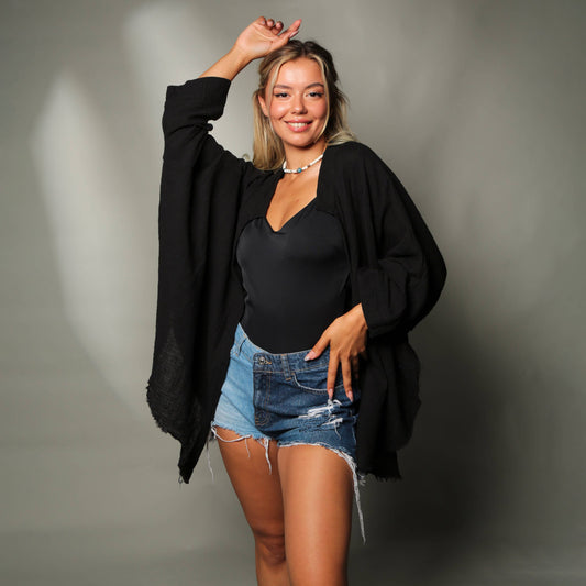 Double Layer Black Muslin Cardigan