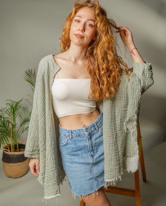 MUSLIN KIMONO PONCHO W/ MOON PHASES