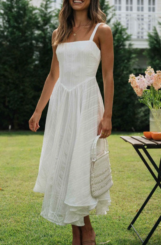 WHITE STRAPPY FIT & FLARE DRESS