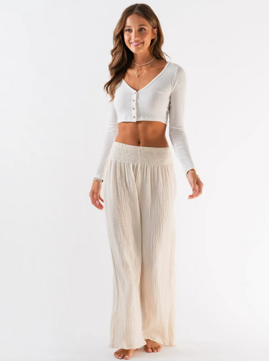 CREAM WIDE LEG COTTON PANTS