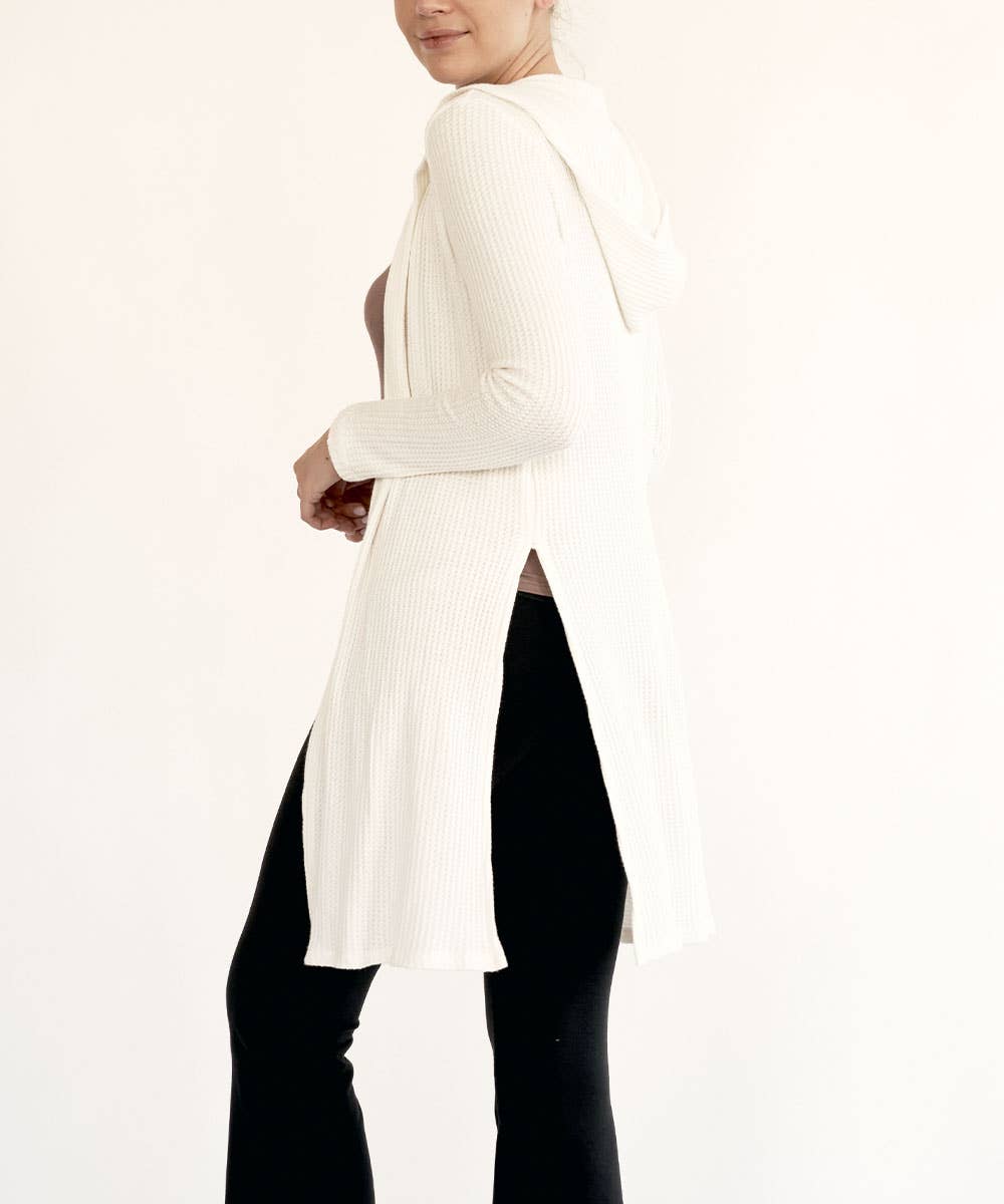 BAMBOO WAFFLE SLIM CARDIGAN WITH A HOODIE
