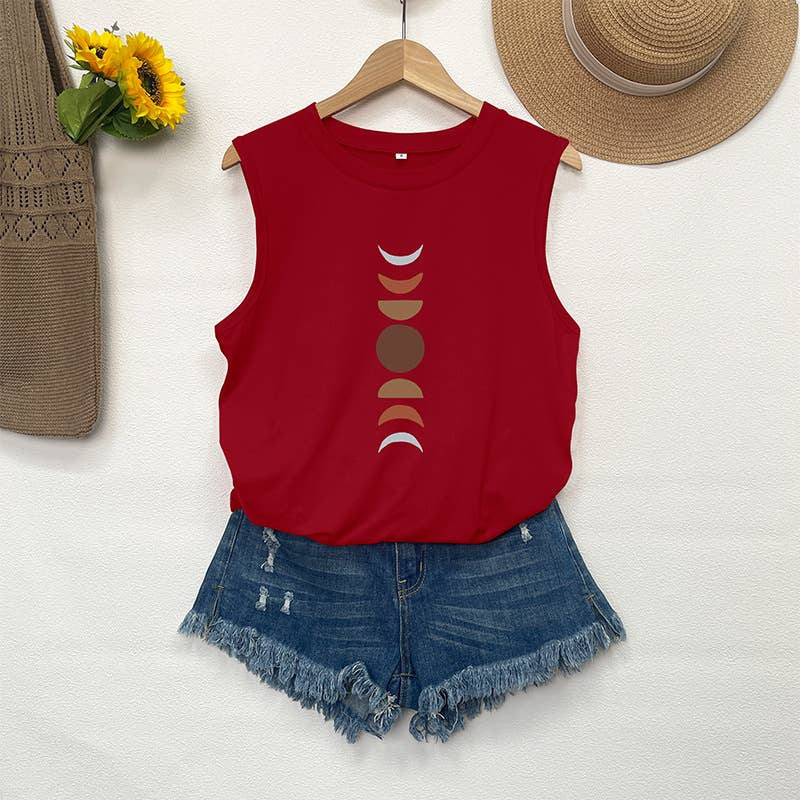 CREWNECK LOOSE MOON PRINT SLEEVELESS TOP