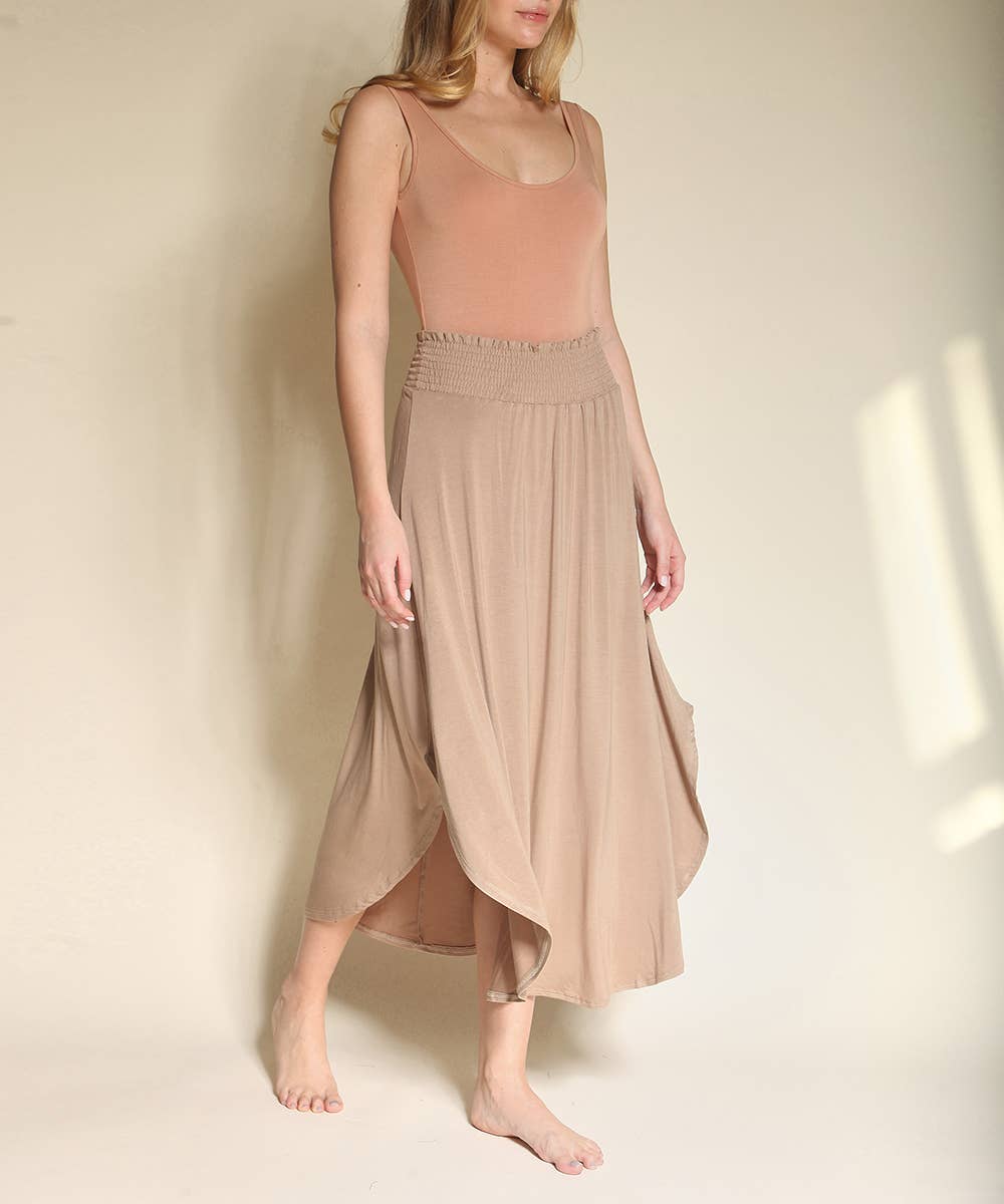 BAMBOO MAXI SKIRT WITH SMOCKED WAIST