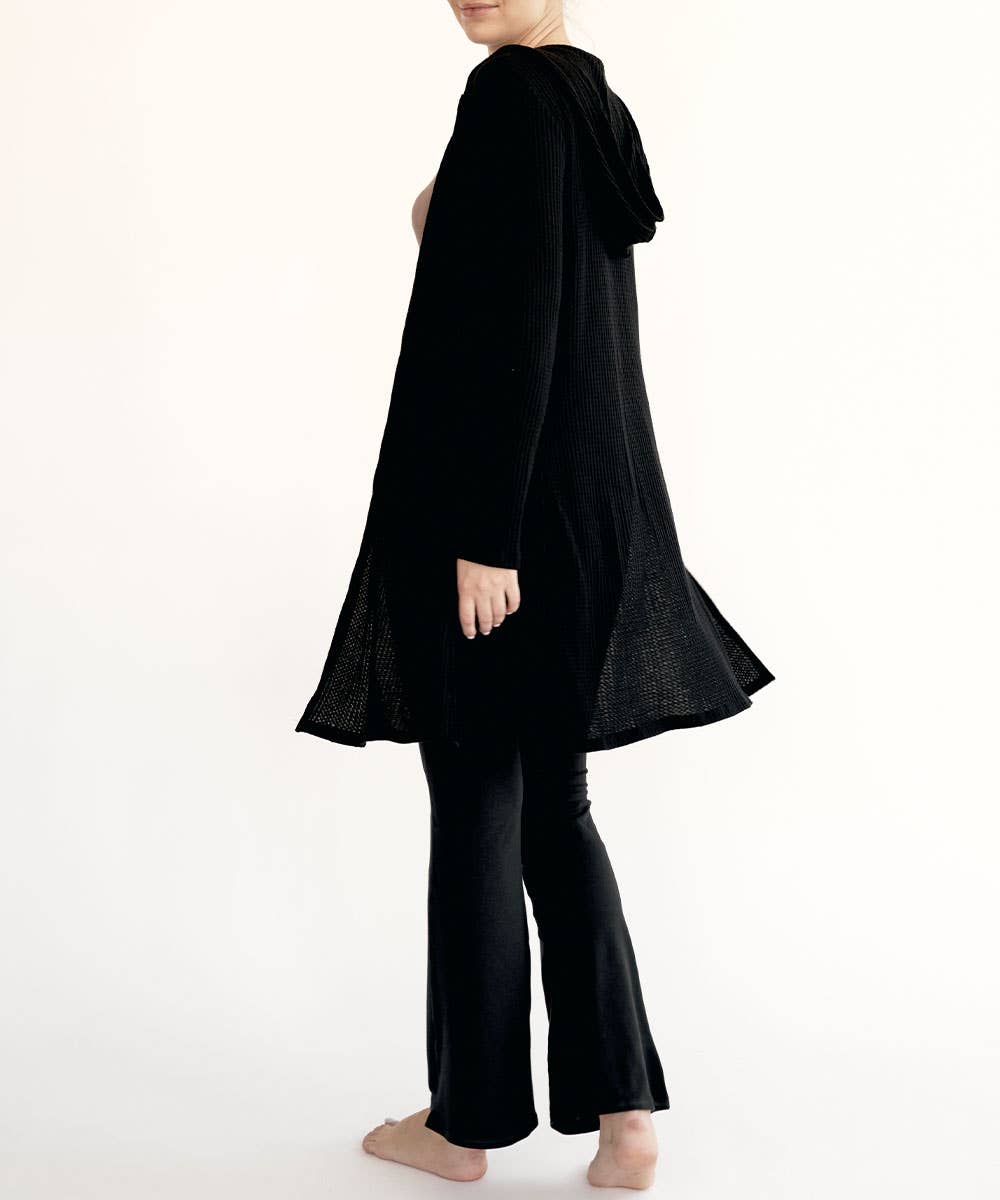 BAMBOO WAFFLE SLIM CARDIGAN WITH A HOODIE