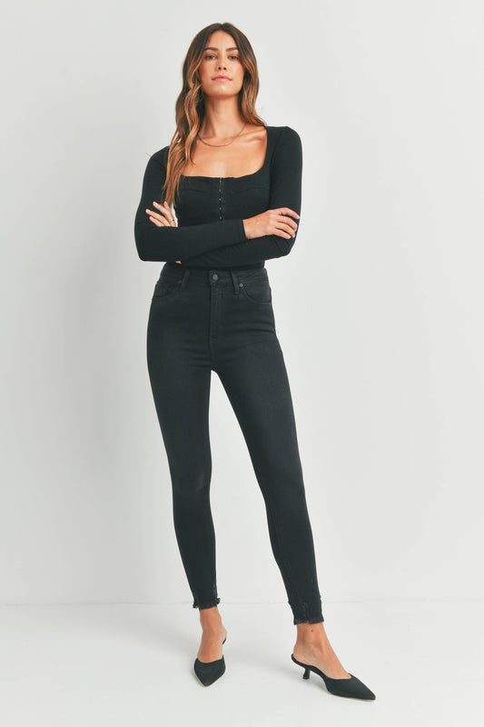 High Rise Distressed Fray Skinny Jean