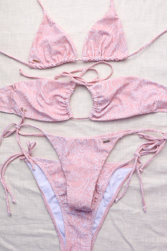 NEUTRAL PINK FLOWER LINE BIKINI BOTTOM