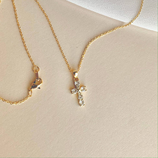 CRYSTAL CROSS NECKLACE | GOLD